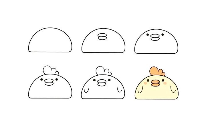 1个半圆就能画出可爱的简笔画 -- 小鸡