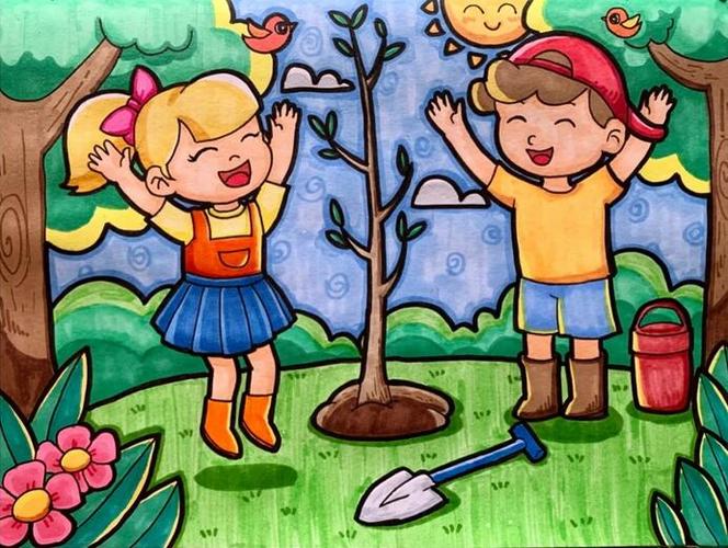 少儿美术绘画《植树节到啦》(我们一起来画植树节主题