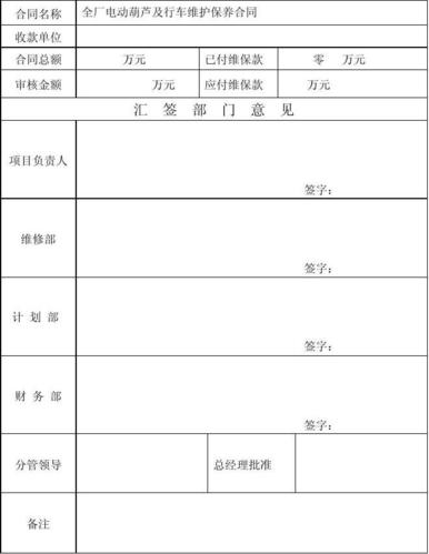 免费文档 所有分类 表格/模板 合同协议 维保款会签单  会签单 起重
