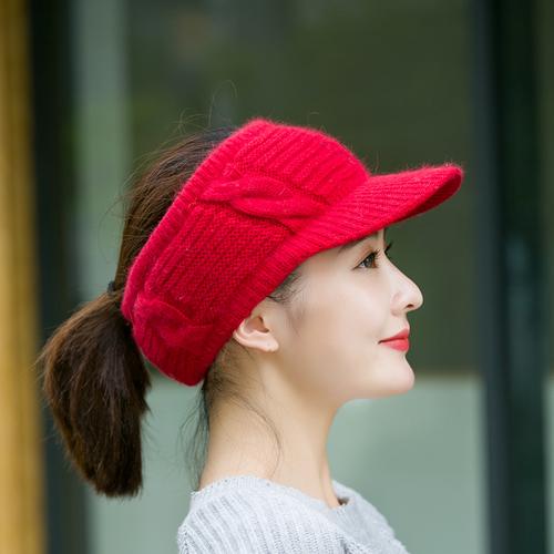 天猫空顶鸭舌毛线帽女百搭加绒针织