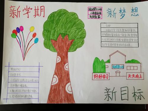 靖边十二小二年级(5)班"新学期,新目标,新梦想"手抄报