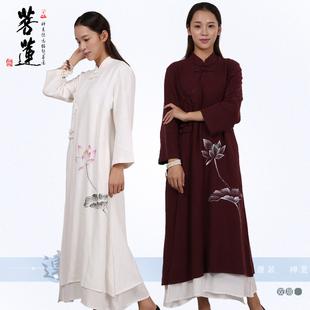 菩莲连衣裙女禅服中国风女装秋款居士服复古长裙唐装汉服改良旗袍