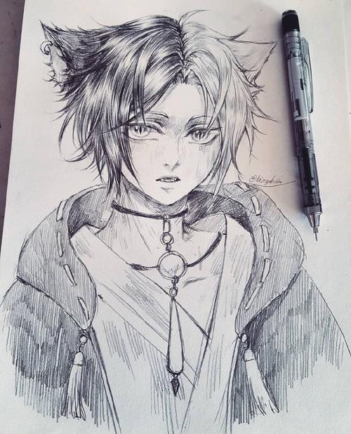 人物黑白动漫素材插画绘画线稿手绘女生男生长发短发转载二次元