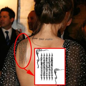 美国女明星安吉丽娜朱莉纹身贴图案库稿高棉语祈福经文图腾设计