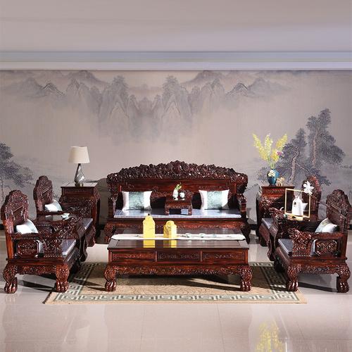 木中央红木家具印尼黑酸枝学名阔叶黄檀中式沙发组合百狮实木沙发大