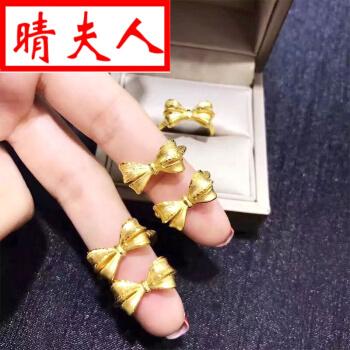 3d硬金999足金黄金戒指拉丝蝴蝶结麻花尾戒时尚可爱女款情侣指环蝴蝶