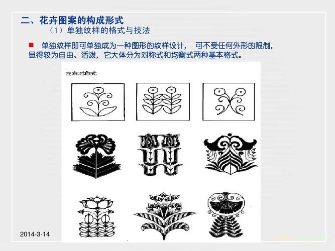 (1)单独纹样的格式与技法   单独纹样即可单独成为一种图形的纹样设计