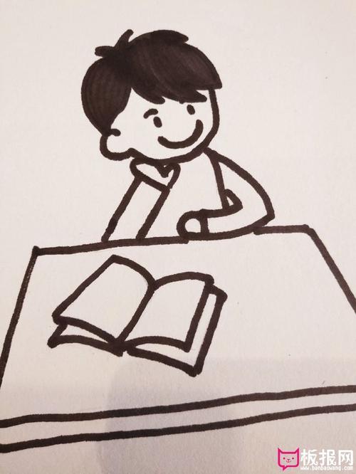 看书的小男生简笔画教程,小男孩读书简笔画