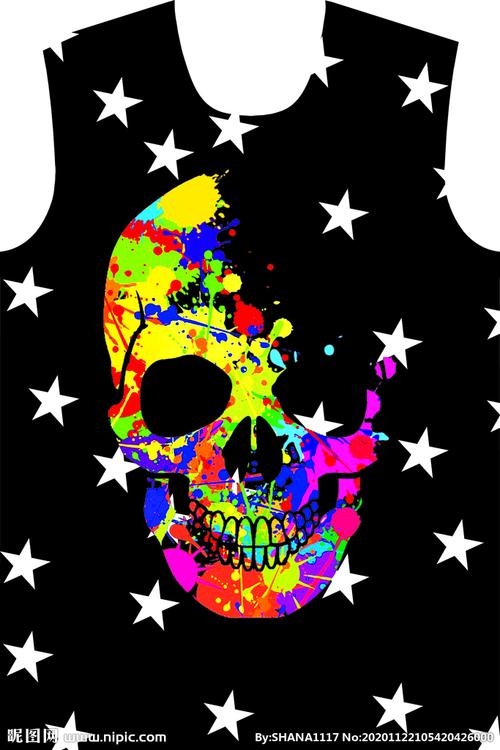 彩色骷髅头 星星 男装 印花图片