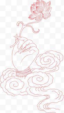 手绘佛手莲花线稿