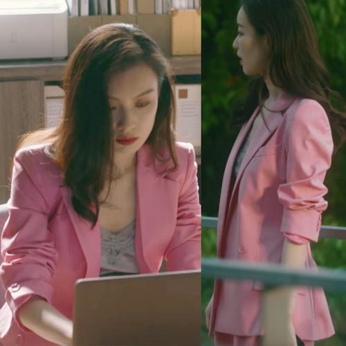 流金岁月倪妮朱锁锁同款衣服秋冬新款气质通勤粉色西装上衣裤子潮