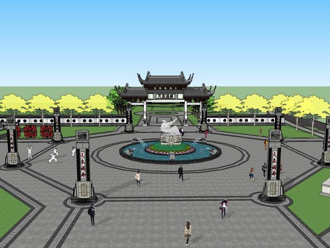 入口广场,中式风格,2层