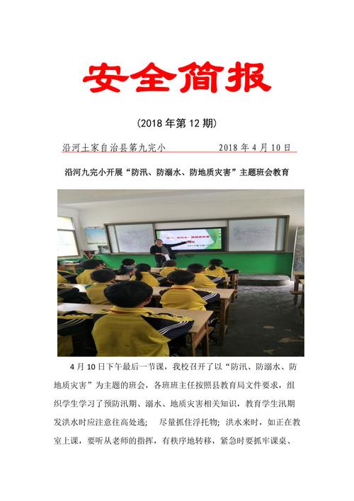 沿河九完小开展"防汛,防溺水,防地质灾害"主题班会教育安全简报2页