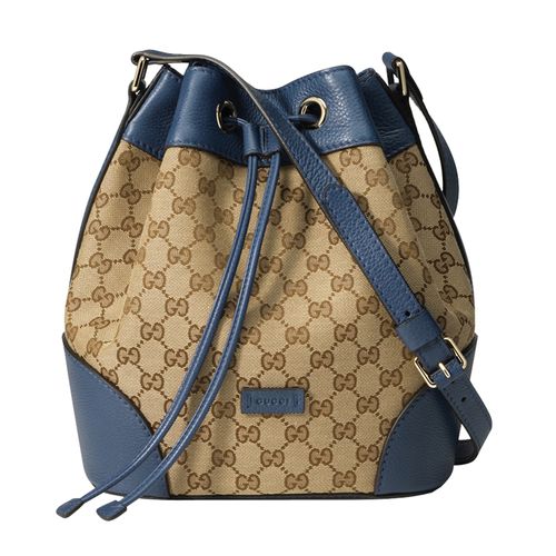 gucci/古驰女士经典双g印花织物配蓝色皮水桶包单肩包388703 kqw1g