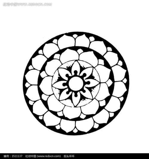 中国古典图案-花朵形构成的圆形古典图案