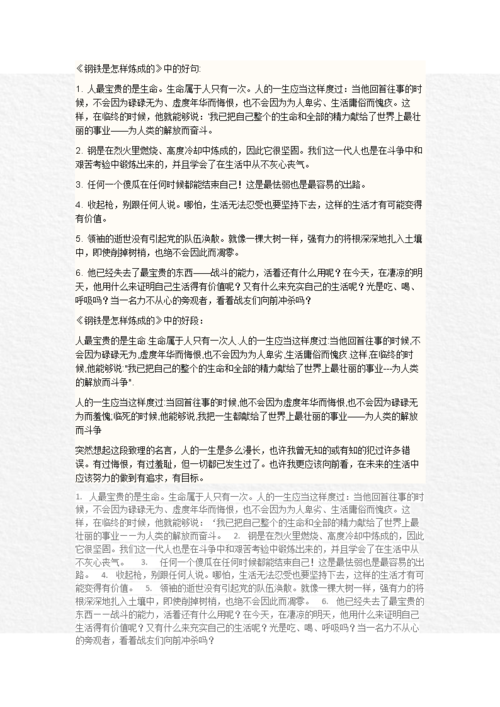《钢铁是怎样炼成的好词好句.docx
