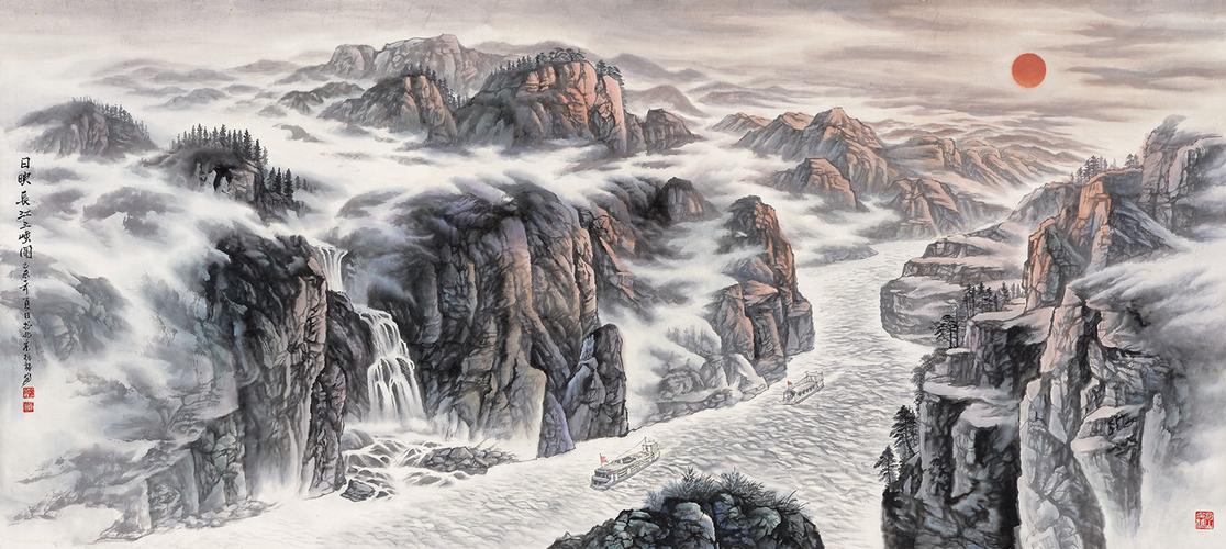 【已售可定制】辽宁美协张振栋六尺山水画《日映长江三峡图》