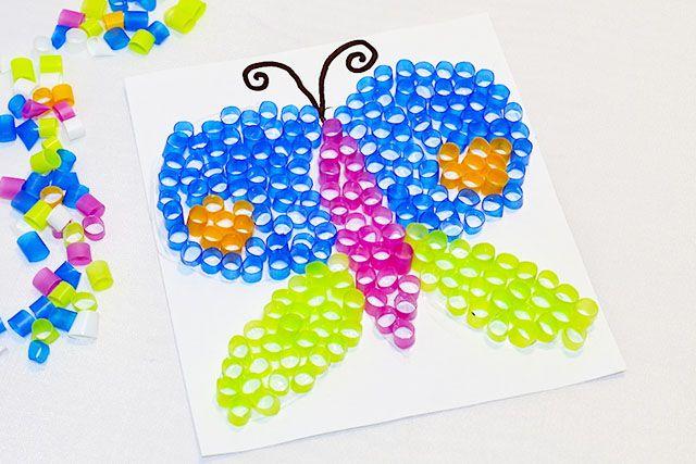 幼儿园手工制作小动物:吸管粘贴画蝴蝶(步骤图解)