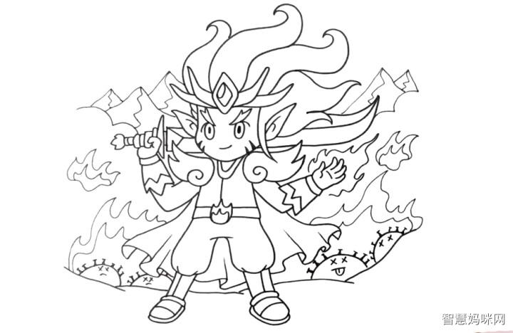 抗击病毒的火神英雄简笔画