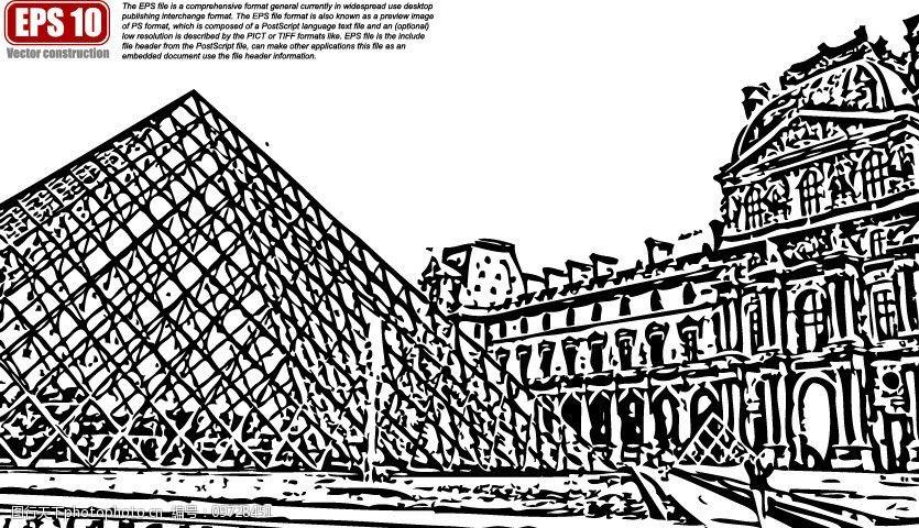 法国卢浮宫矢量剪影图片