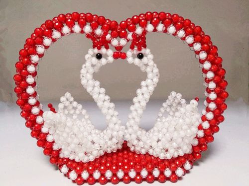 手工串珠天鹅 同心双天鹅爱心桃心天鹅成品 diy串珠结婚礼品