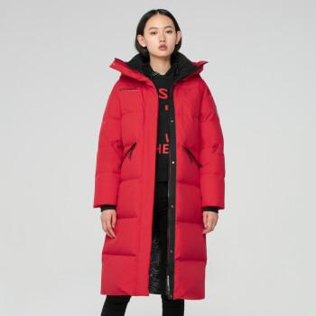 波司登2020新款羽绒服,2020波司登羽绒服女款 波司登2020款羽绒服女渐变色黑白连帽中长款时尚 亮红