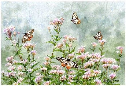 楢崎清春的水彩作品,春风花草香,你带着归意,在这景色中陶醉.