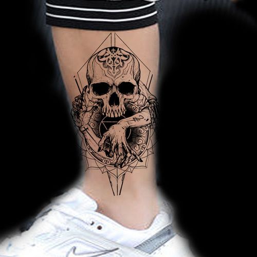 骷髅纹身贴半臂防水男女持久大图死神霸气酷炫黑白