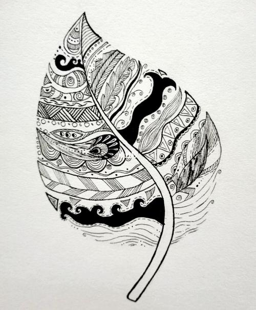 针管笔手绘叶子_手绘_针管笔_线描_黑白画_针管笔手绘