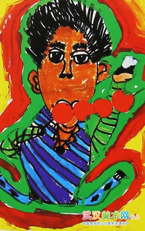儿童水粉画吃糖葫芦的小男孩水粉画作品欣赏