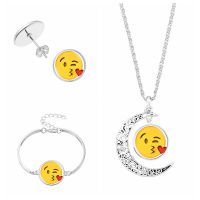 wish速卖通外贸爆款 emoji表情时光宝石耳钉项链手链饰品套装