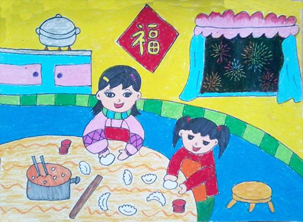 2017春节儿童画春节接神