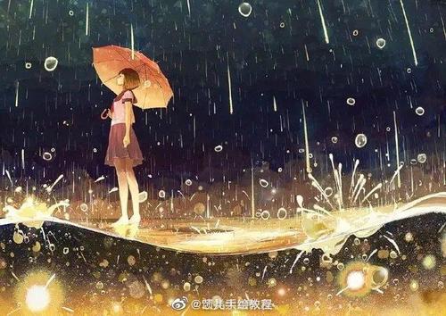 雨夜晚安[月亮]日本插画师げみ