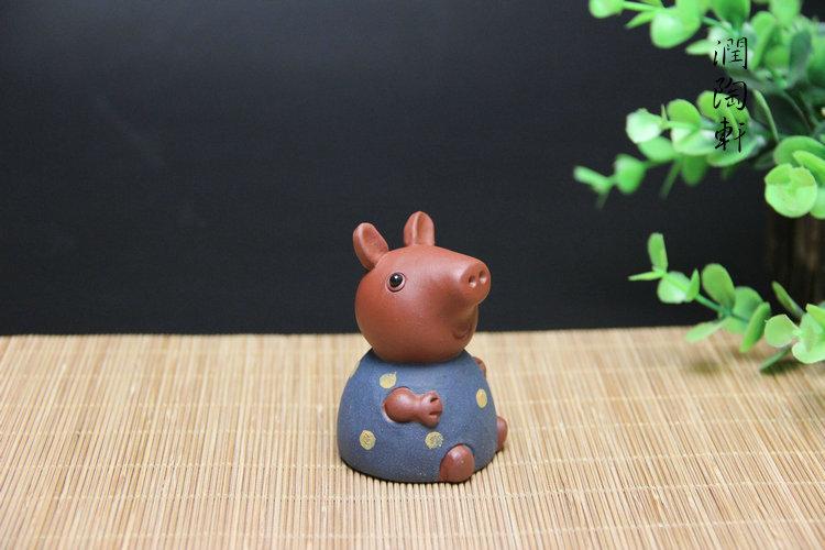 厂家直销 宜兴紫砂茶宠 小猪佩奇 可爱卡通猪 福气招财猪 混批