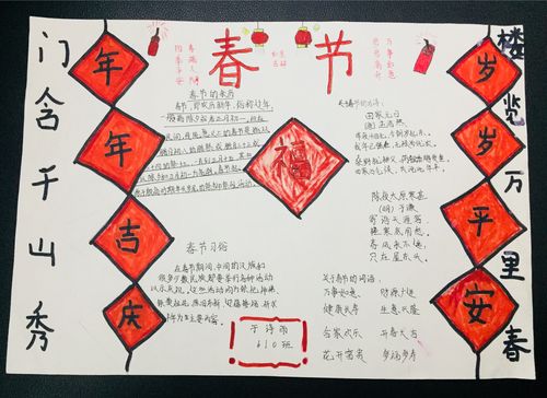 一实小610班"欢庆春节"手抄报,绘画作品剪影