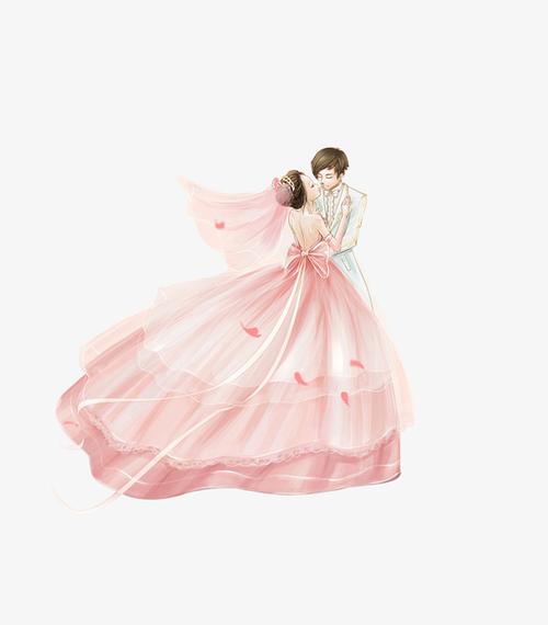 卡通手绘婚纱情侣插画免抠