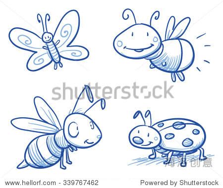 cute little cartoon insects: lady bug bee butterfly and firefly