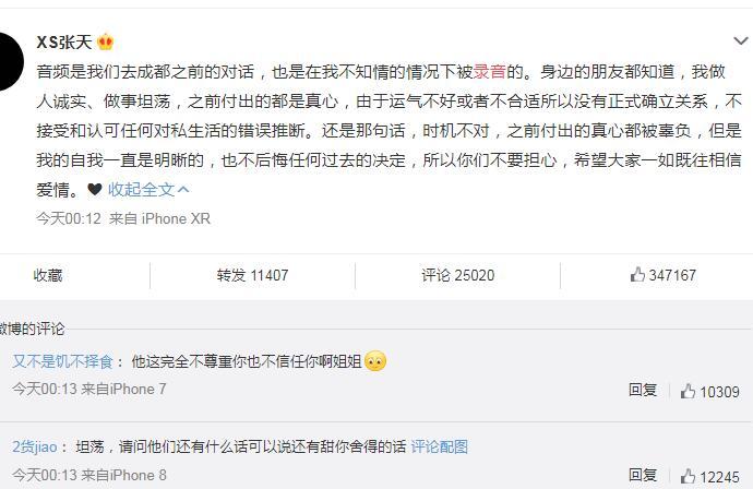 张天回应与陈奕辰录音