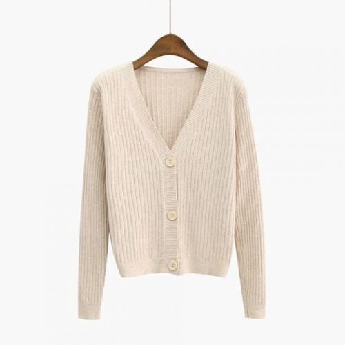 初语v领针织衫女春装新款韩版宽松慵懒风麻花纹镂空毛衣开衫