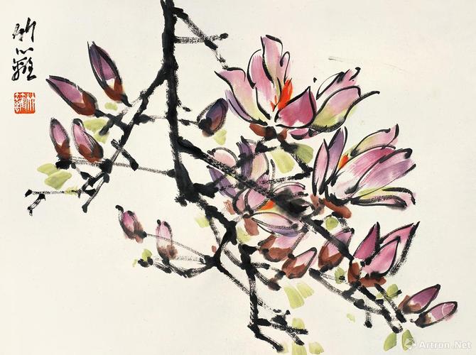 辛夷花_孙竹篱辛酉百开册_孙竹篱作品展_孙竹篱在线