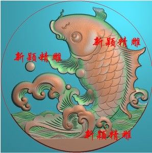 灰度图bmp浮雕图精雕图玉雕图木雕图jdp挂件圆牌鲤鱼年年有鱼鱼跃