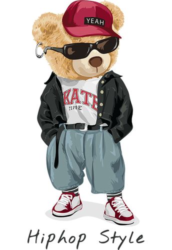 潮牌卡通熊字母印花矢量图服装裁片t恤烫图印花花型素材