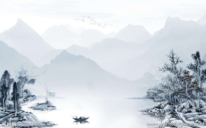 中国风高清山水画文件分层画图片