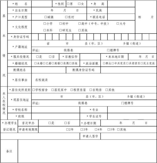 年 月 日 南昌市在校大学生居住登记表 (*是必填项) 学校盖章: 填表