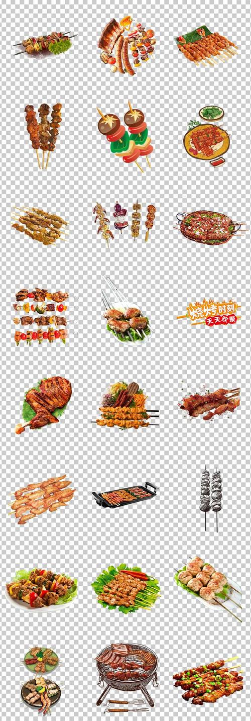 0477烧烤烤肉烤串撸串靠鸡翅卡通手绘烧烤盘夏季最爱舌尖上的美食素材