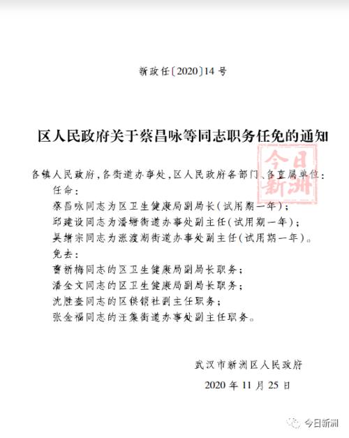 新洲区最新人事任免