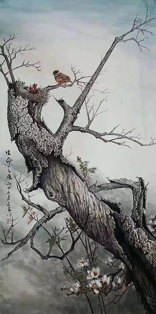 帅哥笔下一棵枯树,一只鸟和鸟巢方能吸引众人,是颜值还是技艺?