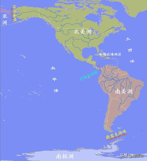 为分界线,北美洲与亚洲隔着白令海峡,南美洲与南极洲隔着德雷克海峡