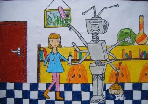 家庭机器人_科幻画-查字典幼儿网儿童画