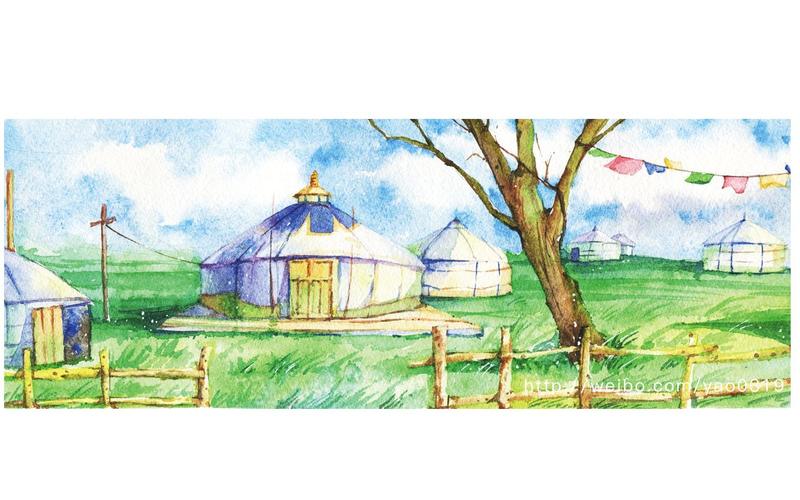 蒙古包/向往大草原上的风景~(水彩手绘过程)_绘画_生活_bilibili_哔哩